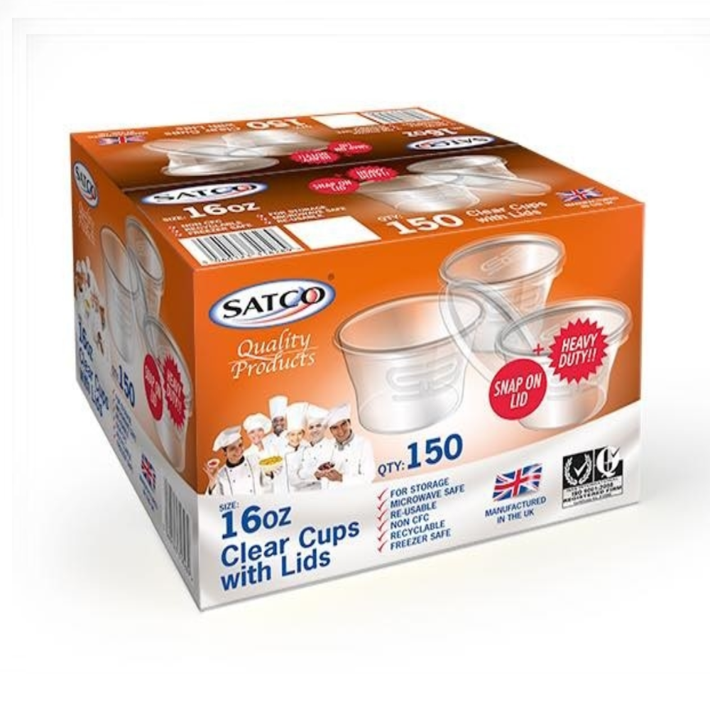 MICRO CONTAINER & LIDS 16oz SATCO [150 pcs] - Harlequin (Stockport) Limited